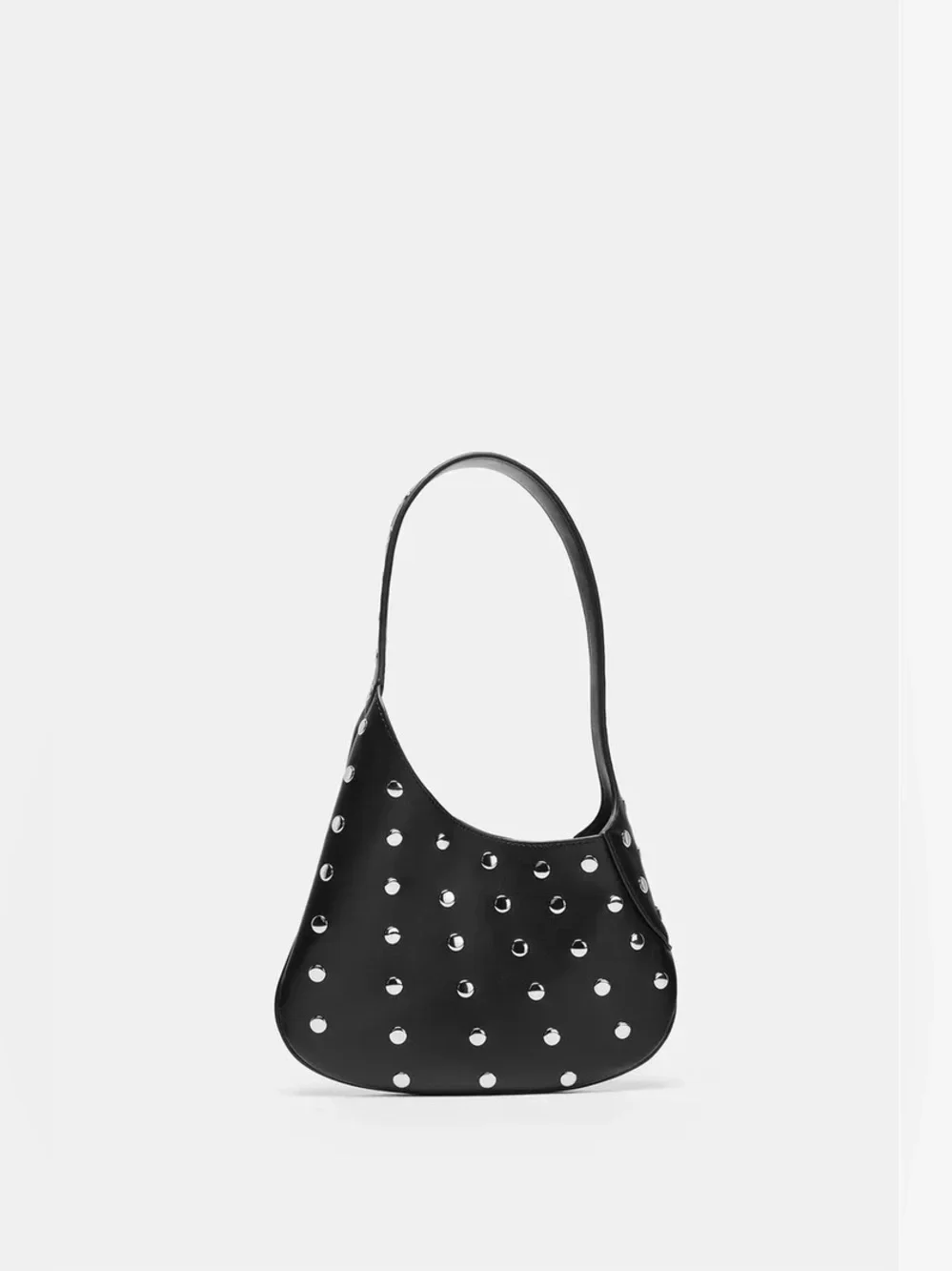 Zara Faux Leather Black Studded Shoulder Bag with Detachable Pouch